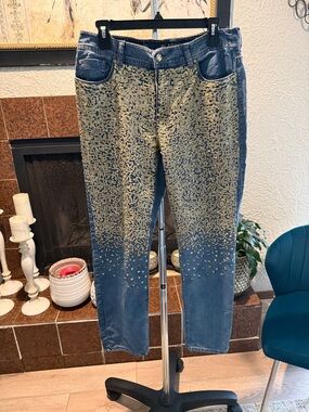 Chico's Blue Skinny Jeans with Gold Sequin Embellishment